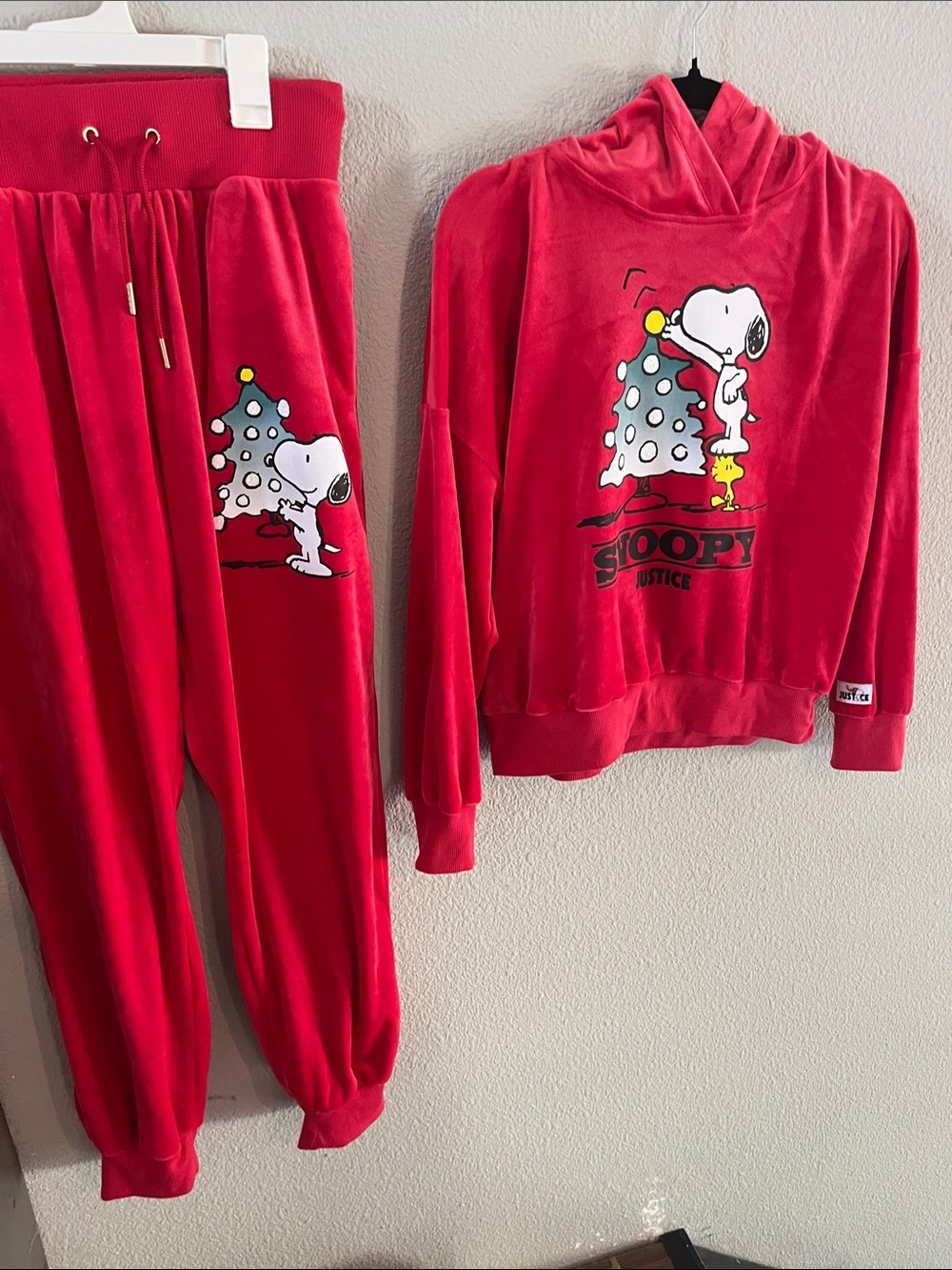 Justice Red Snoopy & Woodstock Holiday Pajama Set